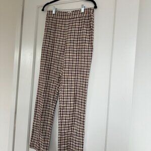 NWT Rosie Assoulin Straight Leg Trousers Wool Twill Plaid Pants Maroon Sz 6